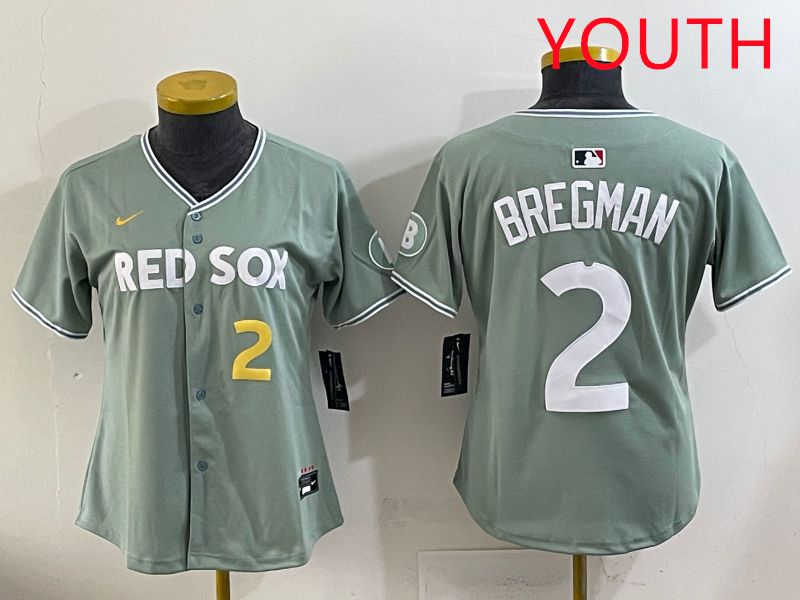 Youth 2025 Boston Red Sox #2 Bregman Light Green Joint Name Nike MLB Jersey style 5